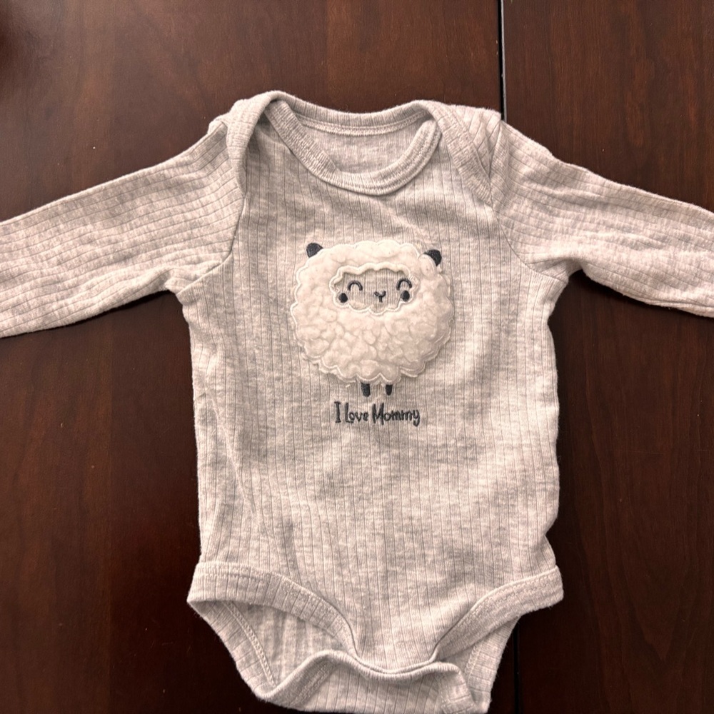 Gray Long Sleeve Baby Onesie with Sheep Design